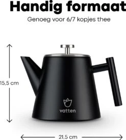 Vatten® - Premium RVS Theepot - Incl. RVS Theefilter - 1L - Zwart - Dubbelwandig -Tafelwaren Verkoop 1077x1200