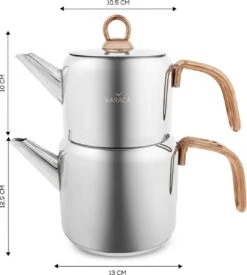 Karaca Mira Mini Theepot Set Turkse Theepotten, Geschikt Voor Alle Warmte Bronnen- Theepot: 0,7 L Waterkoker: 1,4 L Roestvrij Staal Theemaker, Theepot, Caydanlik, Demlik, Theeketel -Tafelwaren Verkoop 1078x1200