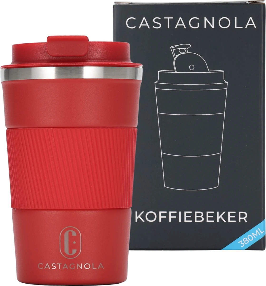 Castagnola Design RVS Koffiebeker To Go - Rood - 380ml - Thermosbeker - Theebeker 1 Castagnola Design RVS Koffiebeker To Go - Rood - 380ml - Thermosbeker - Theebeker