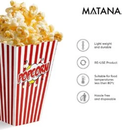 50 Duurzame Popcorn Bakjes (18x10cm) - Popcorn Zakjes Voor Filmavonden, Feestjes - Ook Geschickt Als Snoepbakje Of Feestzakje Voor Kinderen -Tafelwaren Verkoop 1127x1200