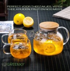 GREENKY Glazen Theepot Met Filter En Bamboe Deksel- Theekan - Duurzaam - Filter - Theehouder - Theeglas - Fruitkan - Schenkkan - Teapot - 1Liter - 1000ml -Tafelwaren Verkoop 1191x1200 4