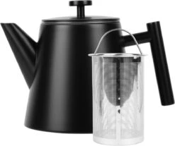 Castagnola Theepot Met Filter – Theekan – Theepot Dubbelwandig – Theepot Roestvrijstaal – Hoogwaardig RVS – 1 Liter – 5 Kopjes Thee – Zwart