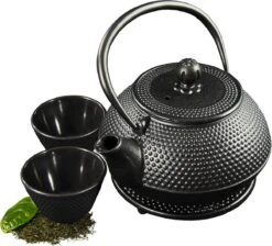 SakuraTea - Theepot Set - 4-delig - Gietijzer - Zwart - 0.8L - 2 Kopjes (100ml) -Tafelwaren Verkoop 1200x1086 2