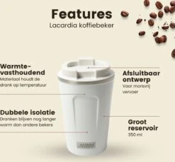 LaCardia Koffiebeker To Go Premium Wit – Thermosbeker – Theebeker – 380ML – Herbruikbaar -Tafelwaren Verkoop 1200x1114 1
