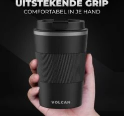 Volcan RVS Koffiebeker To Go Met Sleeve - Thermosbeker - Theebeker - Coffee - Zwart -Tafelwaren Verkoop 1200x1125