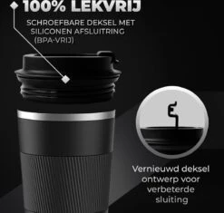 Volcan RVS Koffiebeker To Go Met Sleeve - Thermosbeker - Theebeker - Coffee - Zwart -Tafelwaren Verkoop 1200x1142