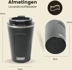 LaCardia Koffiebeker To Go Premium Zwart – Thermosbeker – Theebeker – 380ML – Herbruikbaar -Tafelwaren Verkoop 1200x1171 3