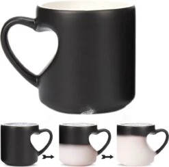 Malinsi Hart Mok - Hitte Kleur Veranderende Glazen - Zwart 330ml - Liefde Mokken - Koffie En Thee Beker - Theeglazen - Koffiebeker - Koffiemok - Hartjes Koffiekopjes - Cadeau Voor Man & Vrouw