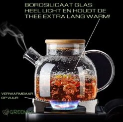 GREENKY Glazen Theepot Met Filter En Bamboe Deksel- Theekan - Duurzaam - Filter - Theehouder - Theeglas - Fruitkan - Schenkkan - Teapot - 1Liter - 1000ml -Tafelwaren Verkoop 1200x1189 2