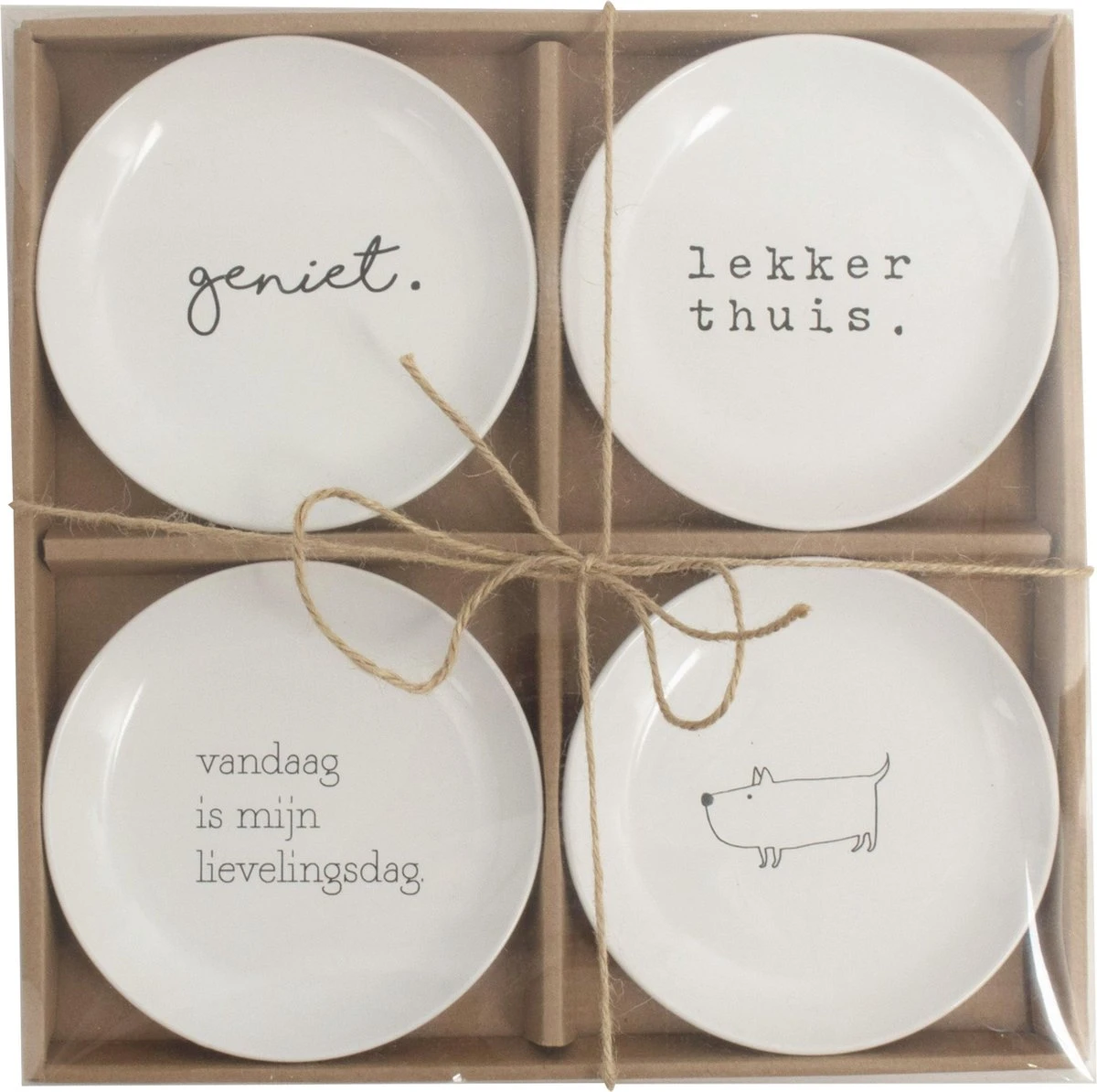 Bord Set Van 4 Stuks ø15cm . Met Tekst Geniet / Lekker/ Vandaag Is Mijn Lievelingsdag /hondje Gusta 1 Bord Set Van 4 Stuks ø15cm . Met Tekst Geniet / Lekker/ Vandaag Is Mijn Lievelingsdag /hondje Gusta