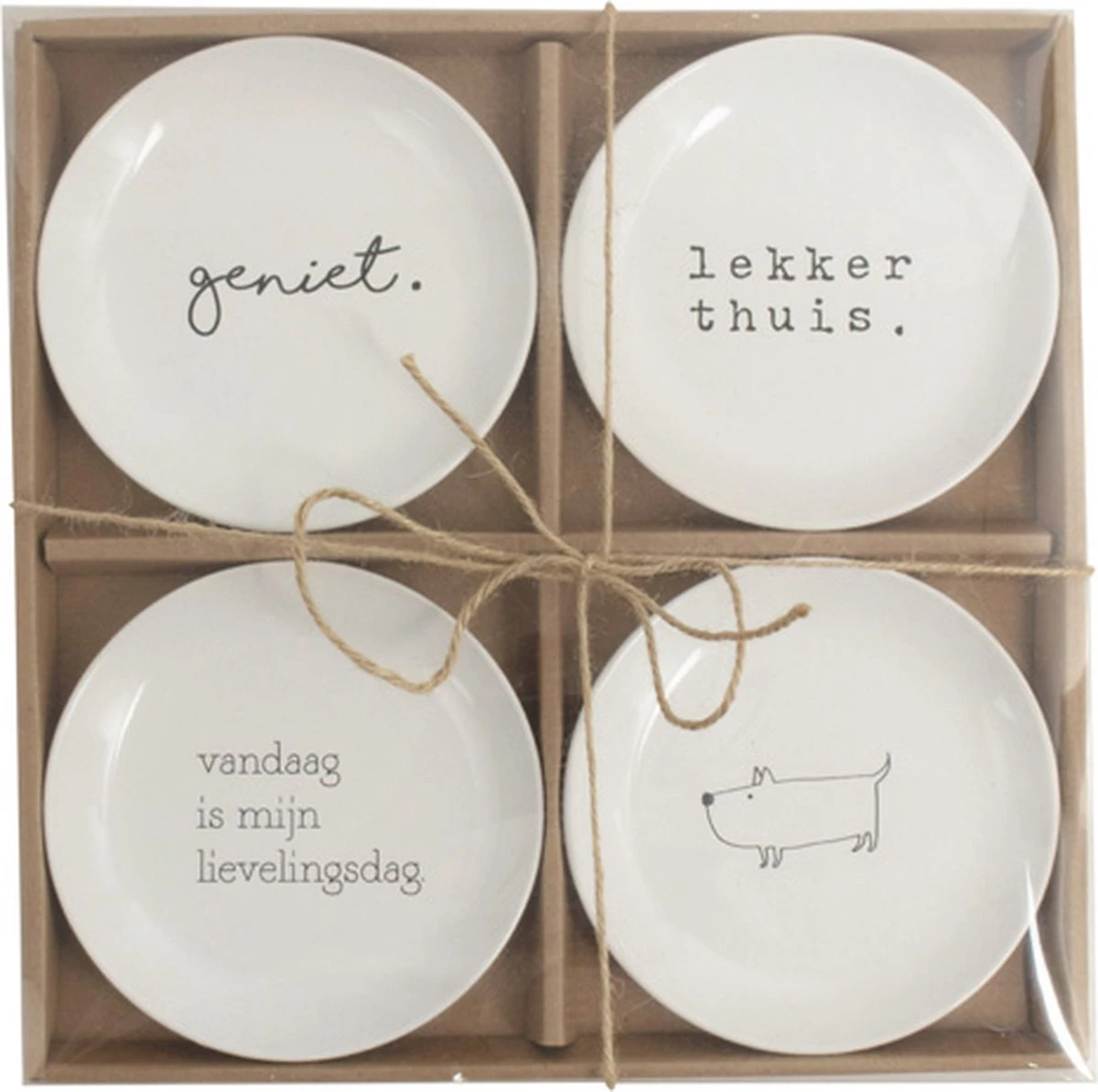 Bord Set Van 4 Stuks ø15cm . Met Tekst Geniet / Lekker/ Vandaag Is Mijn Lievelingsdag /hondje Gusta 10 Bord Set Van 4 Stuks ø15cm . Met Tekst Geniet / Lekker/ Vandaag Is Mijn Lievelingsdag /hondje Gusta - Afbeelding 10