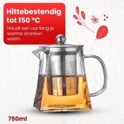 Procidi® Glazen Theepot Met Filter - Theekan Met Infuser - Dubbelwandig Borosilicaat Glas - Thee Thermoskan - Koffiekan 750 ML - Teapot -Tafelwaren Verkoop 1200x1197 8