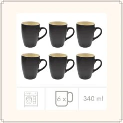 OTIX Koffiekopjes - Met Oor - Set Van 6 - Theekoppen - 340ml - Zwart - Keramiek -Tafelwaren Verkoop 1200x1200 160
