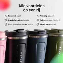 Triple J® Koffiebeker To Go - Thermosbeker - BPA & Lekvrij - 380ml - Groen -Tafelwaren Verkoop 1200x1200 17