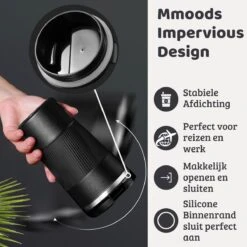 Mmoods Thermosbeker Voor Koffie En Thee 380ml - Koffiebeker To Go - Reisbeker Voor Auto - Herbruikbare Drinkfes Voor Warme En Koude Dranken - Ecologische Thermoskan Zwart Geschenk -Tafelwaren Verkoop 1200x1200 241