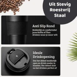 Mmoods Thermosbeker Voor Koffie En Thee 380ml - Koffiebeker To Go - Reisbeker Voor Auto - Herbruikbare Drinkfes Voor Warme En Koude Dranken - Ecologische Thermoskan Zwart Geschenk -Tafelwaren Verkoop 1200x1200 243