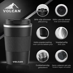 Volcan RVS Koffiebeker To Go Met Sleeve - Thermosbeker - Theebeker - Coffee - Zwart -Tafelwaren Verkoop 1200x1200 341
