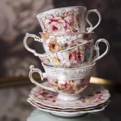 Clayre & Eef Kop En Schotel 200 Ml Roze Wit Porselein Rond Bloemen Servies Cadeau Voor Haar Cappuccino -Tafelwaren Verkoop 1200x1200 549