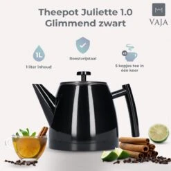 Vaja® Theepot Juliette Met Filter - Dubbelwandig -Theekan 1.0L - Glimmend Zwart -Tafelwaren Verkoop 1200x1200 656