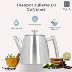 Vaja® Theepot Camille Met Filter - Zilver - 1.0L - RVS Dubbelwandig - Theekan -Tafelwaren Verkoop 1200x1200 698