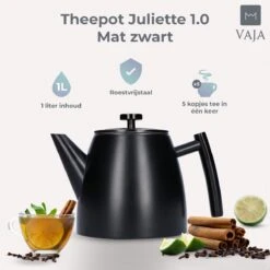 Vaja® Camille Theepot Zwart Met Filter - 1 Liter - RVS - Dubbelwanding -Tafelwaren Verkoop 1200x1200 710