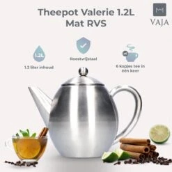 Vaja Valerie - Theepot Met Filter - Dubbelwandig - RVS - 1.2L -Tafelwaren Verkoop 1200x1200 717