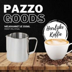 Merkloos Pazzo Goods - Melkkan - Melkkannetje Opschuim - Zilver - 350 Ml - Premium Kwaliteit - RVS - -Tafelwaren Verkoop 1200x1200 829
