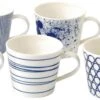 Royal Doulton Pacific - 6x Mok / Beker - Porselein - Wit / Blauw - 450 Ml - Set Van 6 Mokken