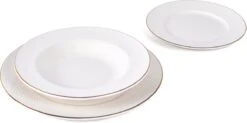 LeRijn® Serviesset Deventer 6 Persoons - 18 Delig - Licht Crème Wit Met Gouden Rand En Motief - Dinerborden - Soepborden - Dessertborden - Borden Servies - Bordenset -Tafelwaren Verkoop 1200x598