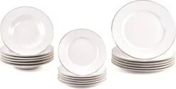 LeRijn® Serviesset Deventer 6 Persoons - 18 Delig - Licht Crème Wit Met Gouden Rand En Motief - Dinerborden - Soepborden - Dessertborden - Borden Servies - Bordenset -Tafelwaren Verkoop 1200x612 3