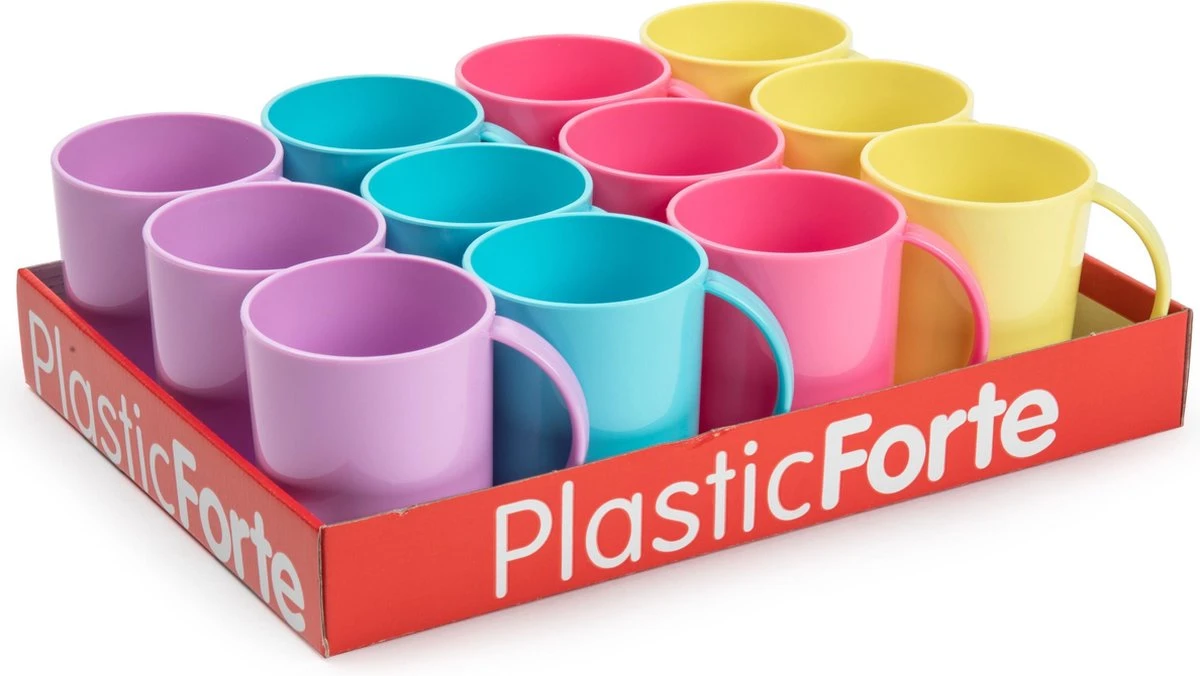 Merkloos 12x Gekleurde Drinkbekers/mokken Kunststof 350 Ml - Limonade Bekers - Campingservies/picknickservies 1 Merkloos 12x Gekleurde Drinkbekers/mokken Kunststof 350 Ml - Limonade Bekers - Campingservies/picknickservies