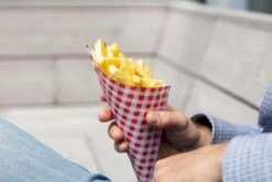 Papieren Frietzak | 50 Stuks | Patatzak | Rode Print | Frietzakken | Puntzakken | Frietzakjes -Tafelwaren Verkoop 1200x800 125