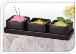 Excellent Houseware Amuse/tapas/saus Schaaltjes Met Serveerplankje - Aardewerk - Mat Zwart -Tafelwaren Verkoop 1200x858 3