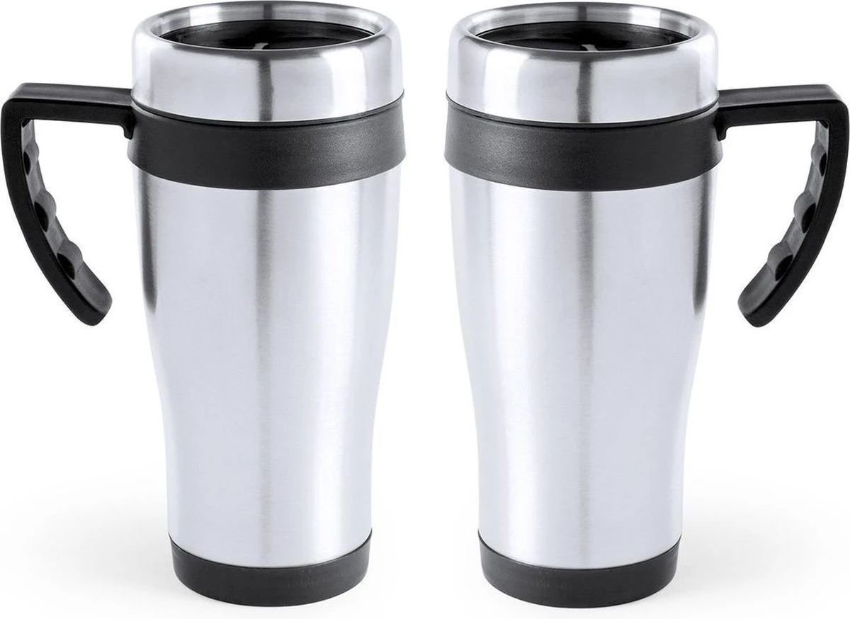 Carson 2x Stuks RVS Thermosbeker/warmhoud Koffiebekers Zwart 500 Ml - Isoleerbekers/reisbekers 1 Carson 2x Stuks RVS Thermosbeker/warmhoud Koffiebekers Zwart 500 Ml - Isoleerbekers/reisbekers