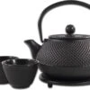 SakuraTea - Theepot Set - 4-delig - Gietijzer - Zwart - 0.8L - 2 Kopjes (100ml)