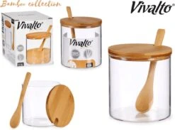 Suikerkom / Suikerpotje Glas Met Bamboe Houten Lepel En Deksel 520 ML -Tafelwaren Verkoop 1200x889 1