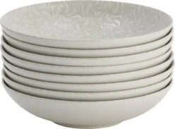 Lite-Body Hermes Pastabord - Set Van 8 Stuks - Ø 21 Cm - Aardewerk - Wit Relief Wave