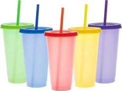 Herbruikbare Bekers Met Rietje En Deksel Van Plastic – Starbucks Design – Drinkbekers Met Rietje – Kleur Veranderende Beker – 5 Pack