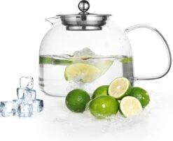 Monzana Theepot Glas - Met Theepotverwarmer – Voor 1,5 Liter RVS Zeef -Tafelwaren Verkoop 1200x979 2