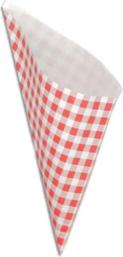 Papieren Frietzak | 50 Stuks |Rode Ruitjes | Puntzak | Frietzakjes | Patatzak