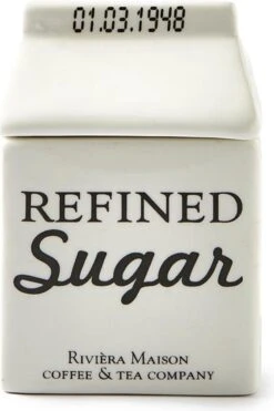 Riviera Maison Suikerpot, Voorraadpot - Carton Jar Sugar – Wit - (LxBxH) 7.6x7.6x10 Cm -Tafelwaren Verkoop 799x1200 8
