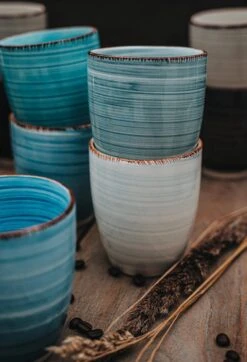 Koffiemok - Blue - 6 Stuks - Aardewerk - 340 ML - Zonder Oor -Tafelwaren Verkoop 819x1200