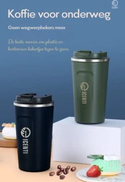 ICENTI - RVS Koffiebeker To Go - 380ml – Groen - Thermosbeker - Lekvrij - Dubbelwandig - Koffie Beker - Theebeker – Coffeemugg - Theemugg -Tafelwaren Verkoop 824x1200