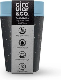 Circular&Co. Herbruikbare To Go Koffiebeker (rCUP) Zwart/blauw 8oz/227ml