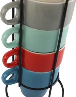 Orange85 Koffiekopjes - Met Houder - Set Van 6 - Gekleurd - 300 Ml - Keramiek -Tafelwaren Verkoop 945x1200